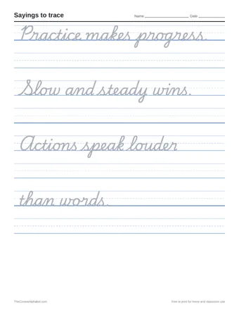 Preview of the sayings to trace printable